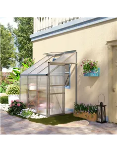 Outsunny 6 x 4ft Lean to Wall Polycarbonate Greenhouse Aluminium Walk-in Garden Greenhouse with Adjustable Roof Vent, Rain Gutte 2