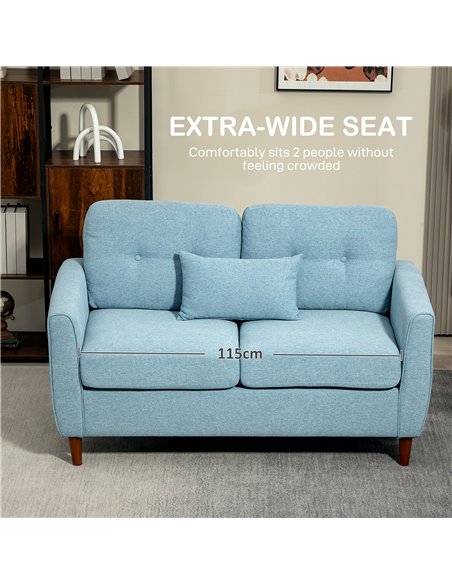 HOMCOM 2 Seater Sofa with Spring Cushion, Fabric Sofa with Wooden Legs, Modern Love Seat for Living Room, 140cm Width Tufted Cou