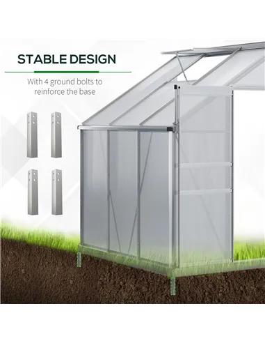 Outsunny 6 x 4ft Lean to Wall Polycarbonate Greenhouse Aluminium Walk-in Garden Greenhouse with Adjustable Roof Vent, Rain Gutte