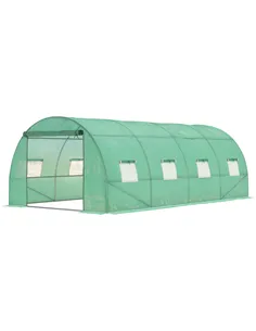 Outsunny Walk-in Polytunnel Greenhouse, Outdoor Garden Tunnel Greenhouse Tent with Zipped Roll-Up Door and 8 Mesh Windows, 6 x 3