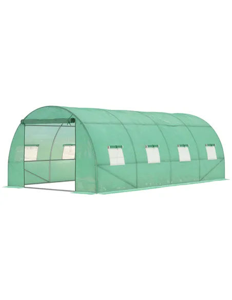 Outsunny Walk-in Polytunnel Greenhouse, Outdoor Garden Tunnel Greenhouse Tent with Zipped Roll-Up Door and 8 Mesh Windows, 6 x 3