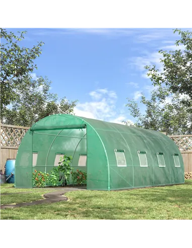 Outsunny Walk-in Polytunnel Greenhouse, Outdoor Garden Tunnel Greenhouse Tent with Zipped Roll-Up Door and 8 Mesh Windows, 6 x 3