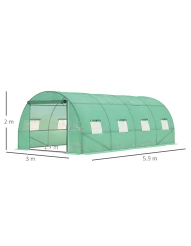 Outsunny Walk-in Polytunnel Greenhouse, Outdoor Garden Tunnel Greenhouse Tent with Zipped Roll-Up Door and 8 Mesh Windows, 6 x 3