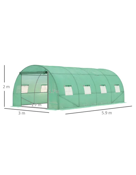 Outsunny Walk-in Polytunnel Greenhouse, Outdoor Garden Tunnel Greenhouse Tent with Zipped Roll-Up Door and 8 Mesh Windows, 6 x 3