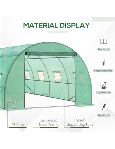 Outsunny Walk-in Polytunnel Greenhouse, Outdoor Garden Tunnel Greenhouse Tent with Zipped Roll-Up Door and 8 Mesh Windows, 6 x 3