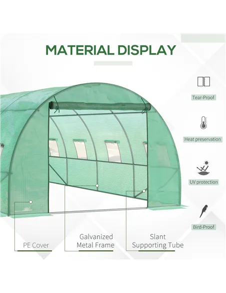 Outsunny Walk-in Polytunnel Greenhouse, Outdoor Garden Tunnel Greenhouse Tent with Zipped Roll-Up Door and 8 Mesh Windows, 6 x 3