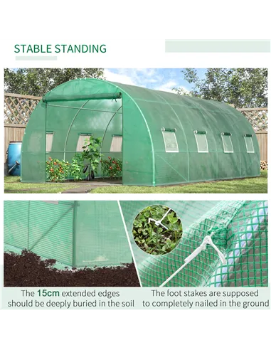 Outsunny Walk-in Polytunnel Greenhouse, Outdoor Garden Tunnel Greenhouse Tent with Zipped Roll-Up Door and 8 Mesh Windows, 6 x 3