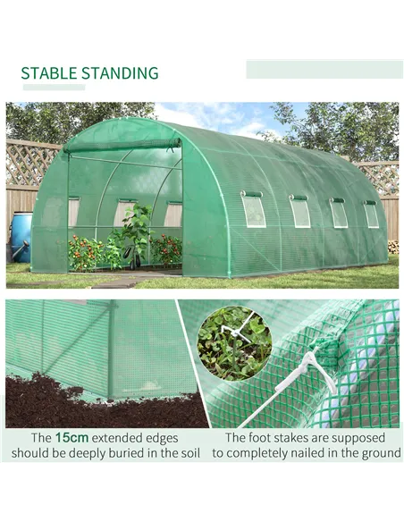 Outsunny Walk-in Polytunnel Greenhouse, Outdoor Garden Tunnel Greenhouse Tent with Zipped Roll-Up Door and 8 Mesh Windows, 6 x 3