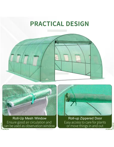 Outsunny Walk-in Polytunnel Greenhouse, Outdoor Garden Tunnel Greenhouse Tent with Zipped Roll-Up Door and 8 Mesh Windows, 6 x 3