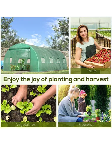 Outsunny Walk-in Polytunnel Greenhouse, Outdoor Garden Tunnel Greenhouse Tent with Zipped Roll-Up Door and 8 Mesh Windows, 6 x 3