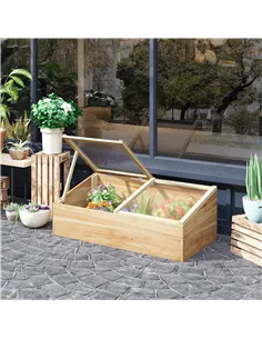 Outsunny Wooden Cold Frame Greenhouse Garden Polycarbonate Grow House  with Independent Openable Top Covers for Flowers, Vegetab 2