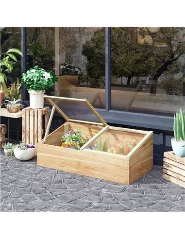 Outsunny Wooden Cold Frame Greenhouse Garden Polycarbonate Grow House  with Independent Openable Top Covers for Flowers, Vegetab