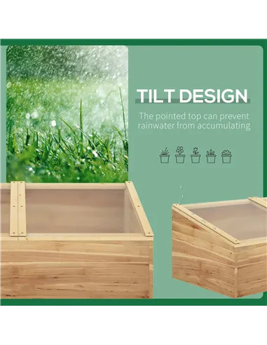 Outsunny Wooden Cold Frame Greenhouse Garden Polycarbonate Grow House  with Independent Openable Top Covers for Flowers, Vegetab