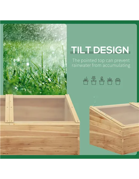 Outsunny Wooden Cold Frame Greenhouse Garden Polycarbonate Grow House  with Independent Openable Top Covers for Flowers, Vegetab
