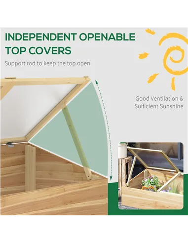 Outsunny Wooden Cold Frame Greenhouse Garden Polycarbonate Grow House  with Independent Openable Top Covers for Flowers, Vegetab