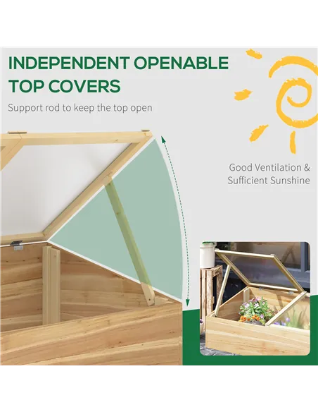 Outsunny Wooden Cold Frame Greenhouse Garden Polycarbonate Grow House  with Independent Openable Top Covers for Flowers, Vegetab