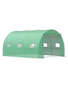 Outsunny Walk-in Polytunnel Greenhouse, Outdoor Garden Tunnel Greenhouse Tent with Zipped Roll-Up Door and 6 Mesh Windows, 4 x 3