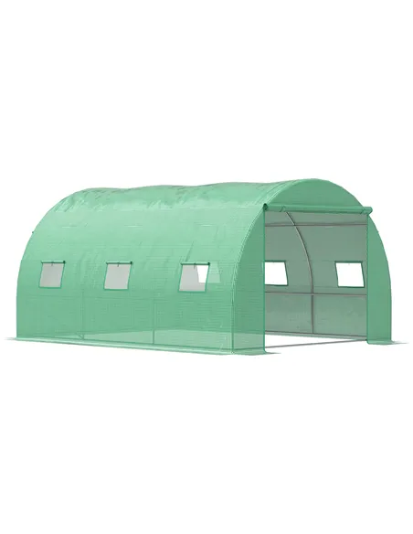Outsunny Walk-in Polytunnel Greenhouse, Outdoor Garden Tunnel Greenhouse Tent with Zipped Roll-Up Door and 6 Mesh Windows, 4 x 3