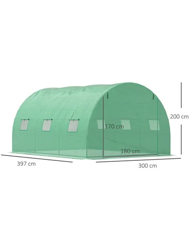Outsunny Walk-in Polytunnel Greenhouse, Outdoor Garden Tunnel Greenhouse Tent with Zipped Roll-Up Door and 6 Mesh Windows, 4 x 3