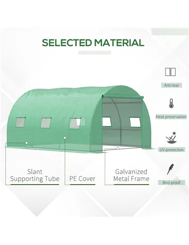 Outsunny Walk-in Polytunnel Greenhouse, Outdoor Garden Tunnel Greenhouse Tent with Zipped Roll-Up Door and 6 Mesh Windows, 4 x 3
