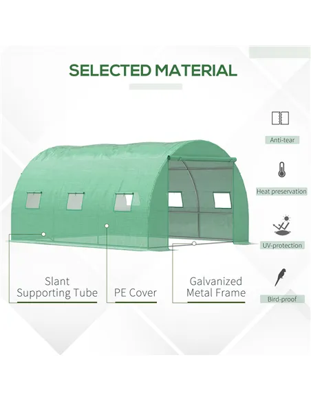Outsunny Walk-in Polytunnel Greenhouse, Outdoor Garden Tunnel Greenhouse Tent with Zipped Roll-Up Door and 6 Mesh Windows, 4 x 3