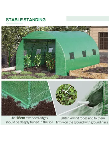 Outsunny Walk-in Polytunnel Greenhouse, Outdoor Garden Tunnel Greenhouse Tent with Zipped Roll-Up Door and 6 Mesh Windows, 4 x 3