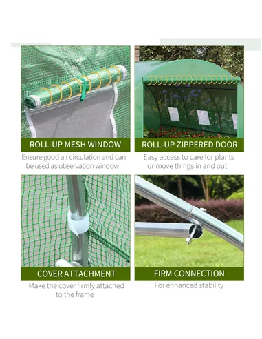 Outsunny Walk-in Polytunnel Greenhouse, Outdoor Garden Tunnel Greenhouse Tent with Zipped Roll-Up Door and 6 Mesh Windows, 4 x 3
