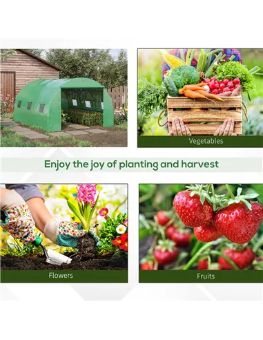 Outsunny Walk-in Polytunnel Greenhouse, Outdoor Garden Tunnel Greenhouse Tent with Zipped Roll-Up Door and 6 Mesh Windows, 4 x 3