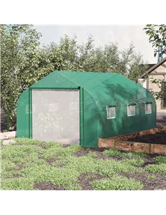 Outsunny Walk-in Polytunnel Garden Greenhouse, Outdoor Mesh Door Greenhouse with PE Cover and 6 Windows, 3.5 x 3 x 2m, Green 2