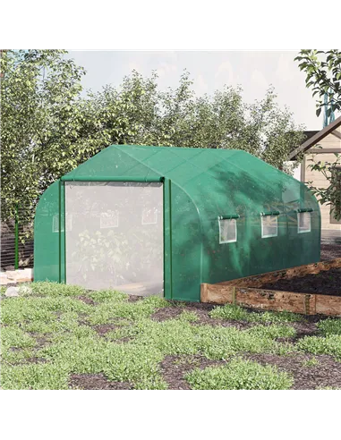 Outsunny Walk-in Polytunnel Garden Greenhouse, Outdoor Mesh Door Greenhouse with PE Cover and 6 Windows, 3.5 x 3 x 2m, Green