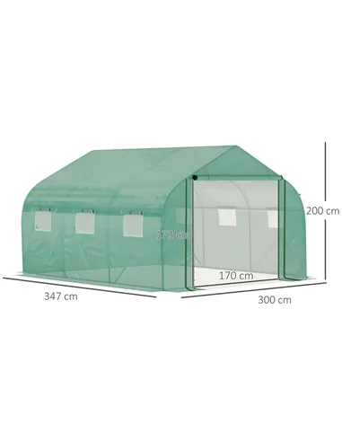 Outsunny Walk-in Polytunnel Garden Greenhouse, Outdoor Mesh Door Greenhouse with PE Cover and 6 Windows, 3.5 x 3 x 2m, Green