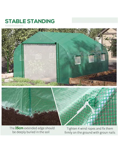 Outsunny Walk-in Polytunnel Garden Greenhouse, Outdoor Mesh Door Greenhouse with PE Cover and 6 Windows, 3.5 x 3 x 2m, Green