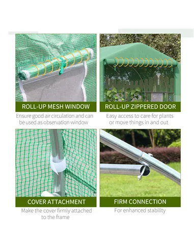 Outsunny Walk-in Polytunnel Garden Greenhouse, Outdoor Mesh Door Greenhouse with PE Cover and 6 Windows, 3.5 x 3 x 2m, Green
