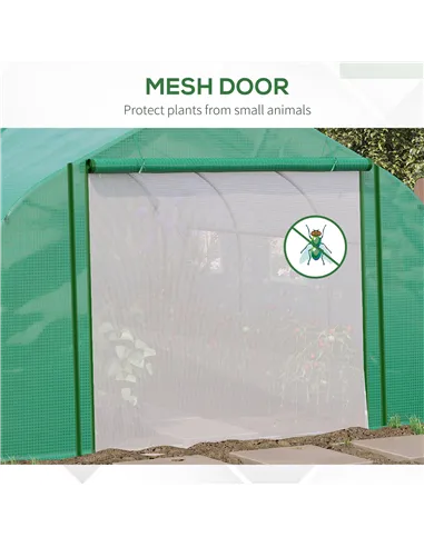 Outsunny Walk-in Polytunnel Garden Greenhouse, Outdoor Mesh Door Greenhouse with PE Cover and 6 Windows, 3.5 x 3 x 2m, Green