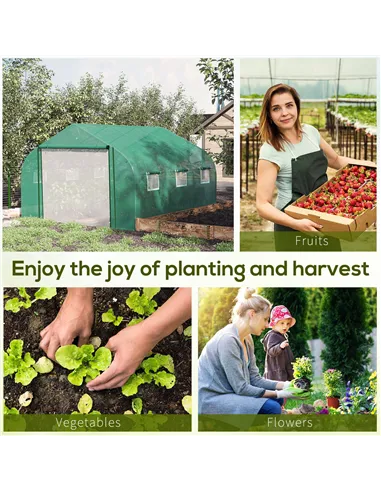 Outsunny Walk-in Polytunnel Garden Greenhouse, Outdoor Mesh Door Greenhouse with PE Cover and 6 Windows, 3.5 x 3 x 2m, Green