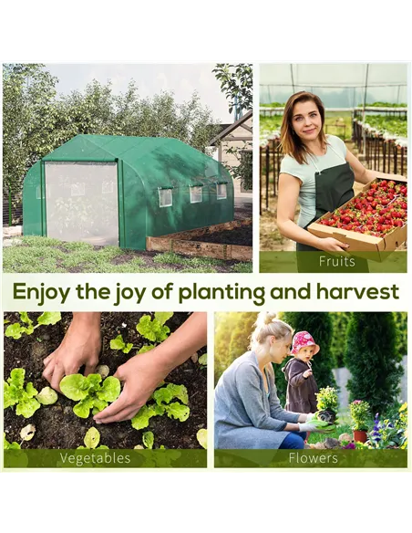 Outsunny Walk-in Polytunnel Garden Greenhouse, Outdoor Mesh Door Greenhouse with PE Cover and 6 Windows, 3.5 x 3 x 2m, Green
