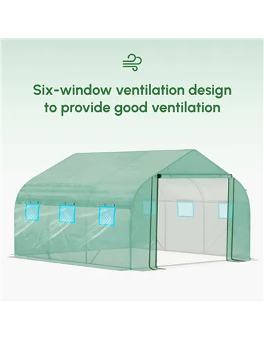 Outsunny Walk-in Polytunnel Garden Greenhouse, Outdoor Mesh Door Greenhouse with PE Cover and 6 Windows, 3.5 x 3 x 2m, Green