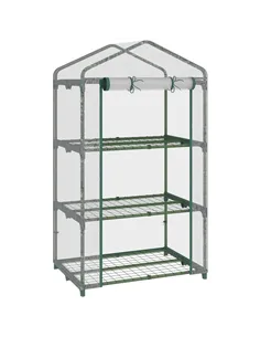 Outsunny 3 Tier Mini Greenhouse Portable Garden Grow House with Roll Up Door and Wire Shelves, 69L x 49W x 125H cm, Clear