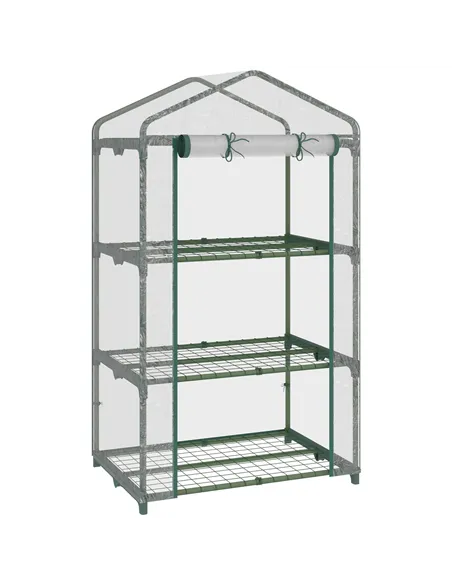 Outsunny 3 Tier Mini Greenhouse Portable Garden Grow House with Roll Up Door and Wire Shelves, 69L x 49W x 125H cm, Clear