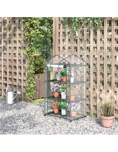 Outsunny 3 Tier Mini Greenhouse Portable Garden Grow House with Roll Up Door and Wire Shelves, 69L x 49W x 125H cm, Clear