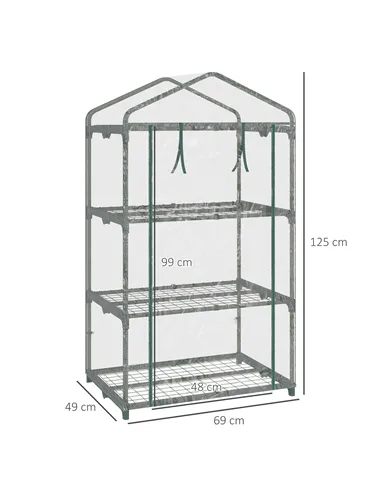 Outsunny 3 Tier Mini Greenhouse Portable Garden Grow House with Roll Up Door and Wire Shelves, 69L x 49W x 125H cm, Clear