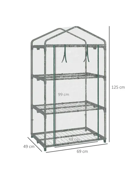 Outsunny 3 Tier Mini Greenhouse Portable Garden Grow House with Roll Up Door and Wire Shelves, 69L x 49W x 125H cm, Clear