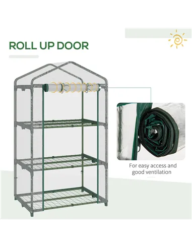 Outsunny 3 Tier Mini Greenhouse Portable Garden Grow House with Roll Up Door and Wire Shelves, 69L x 49W x 125H cm, Clear