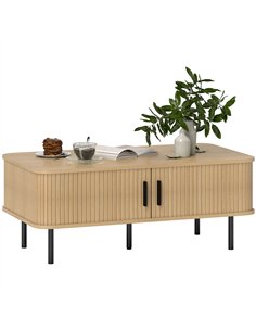 HOMCOM Coffee Table with Storage, Living Room Table with Slatted Tambour Sliding Doors and Foot Pads, Rectangular Coffee Table w