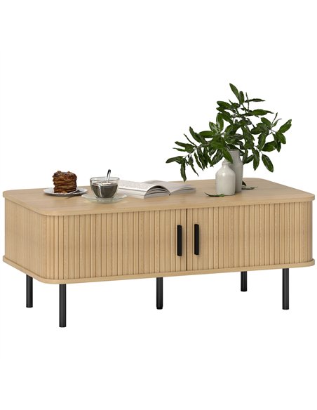 HOMCOM Coffee Table with Storage, Living Room Table with Slatted Tambour Sliding Doors and Foot Pads, Rectangular Coffee Table w