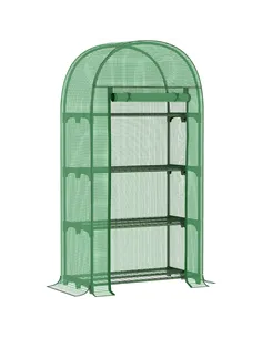 Outsunny 4 Tier Mini Greenhouse for Outdoor, Portable Gardening Plant Green House with Storage Shelf, Roll-Up Zipped Door, Metal