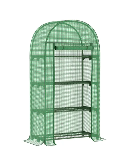 Outsunny 4 Tier Mini Greenhouse for Outdoor, Portable Gardening Plant Green House with Storage Shelf, Roll-Up Zipped Door, Metal