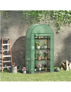 Outsunny 4 Tier Mini Greenhouse for Outdoor, Portable Gardening Plant Green House with Storage Shelf, Roll-Up Zipped Door, Metal 2