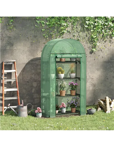 Outsunny 4 Tier Mini Greenhouse for Outdoor, Portable Gardening Plant Green House with Storage Shelf, Roll-Up Zipped Door, Metal