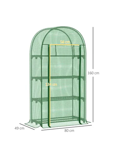 Outsunny 4 Tier Mini Greenhouse for Outdoor, Portable Gardening Plant Green House with Storage Shelf, Roll-Up Zipped Door, Metal